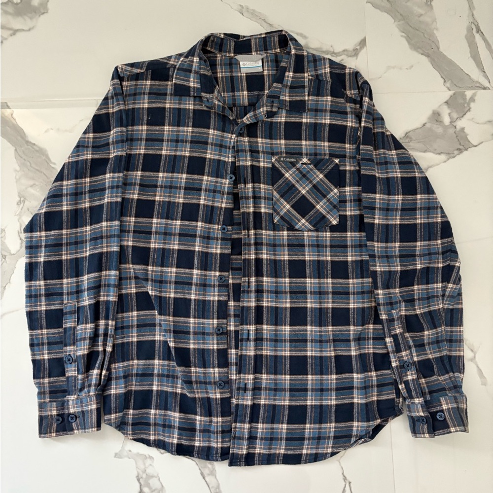 Columbia Navy and Light Blue Plaid Button-Down Shirt